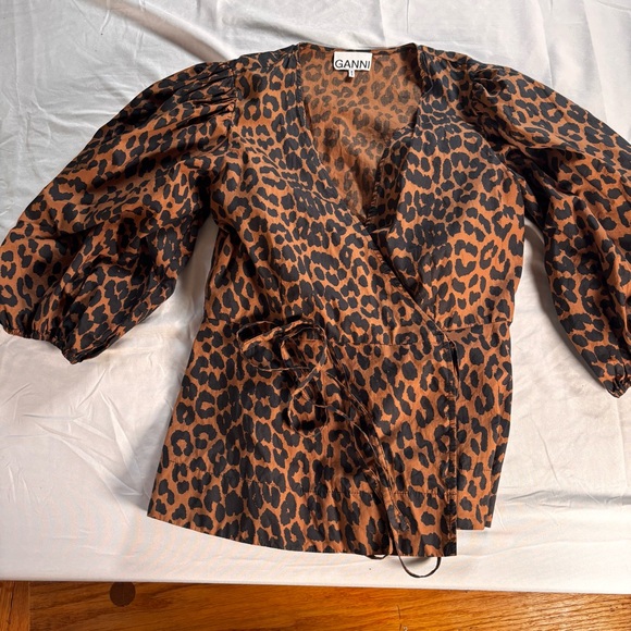 Ganni Leopard Wrap Top - Picture 1 of 3